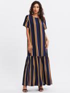 Romwe Vertical Striped Drop Waist Full Length Dress