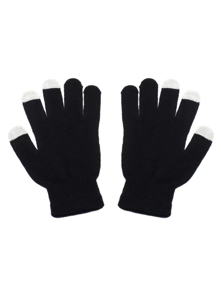 Romwe Black And White Knit Telefingers Gloves