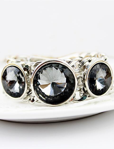 Romwe Black Gemstone Silver Chain Bracelet