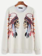 Romwe Beige Tribal Print Sweatshirt