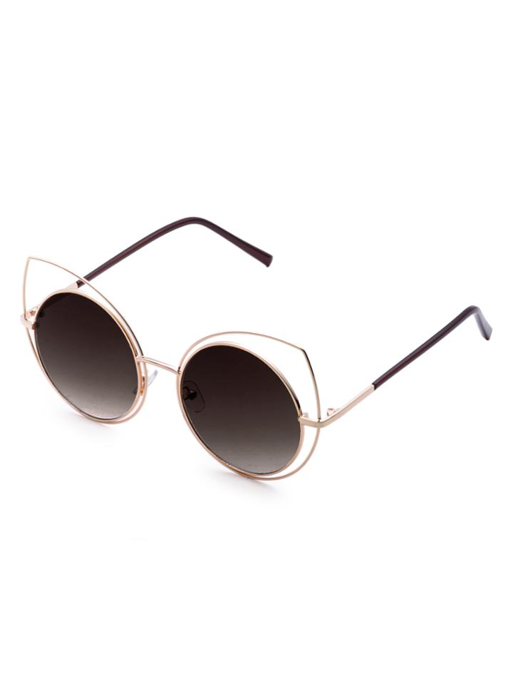 Romwe Gold Frame Brwon Lens Cat Eye Sunglasses