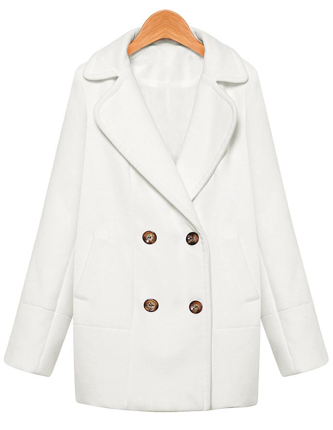 Romwe Lapel Loose Woolen White Coat