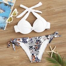 Romwe Twist Halter Top With Random Floral Bikini Set