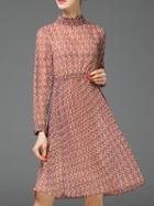 Romwe Red High Neck Leaves A-line Dress