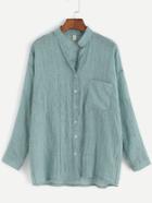 Romwe Light Green Band Collar Drop Shoulder Pocket Blouse