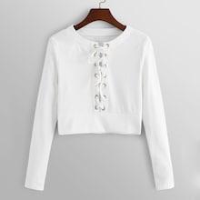 Romwe Lace-up Ribbed Crop Top