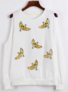 Romwe Open Shoulder Banana Embroidered Sequined Sweatshirt
