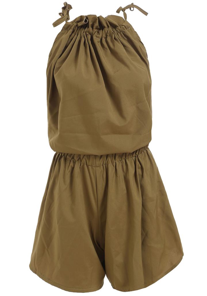 Romwe Halter Tank Top With Elastic Waist Shorts