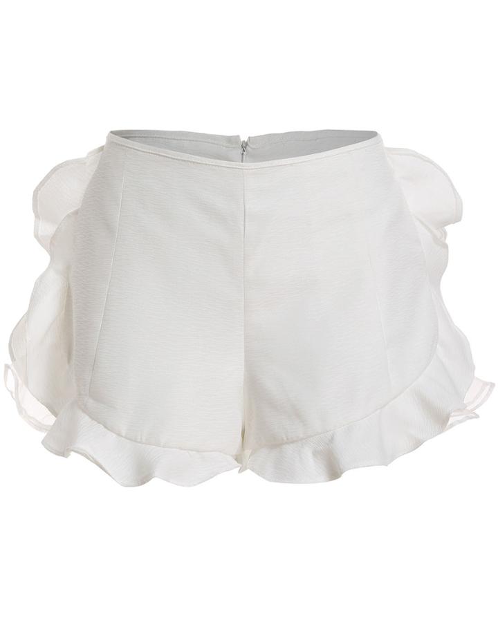 Romwe Back Zipper Ruffle Shorts