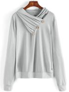 Romwe Cowl Neck Grey Sweatshirt With Buttons