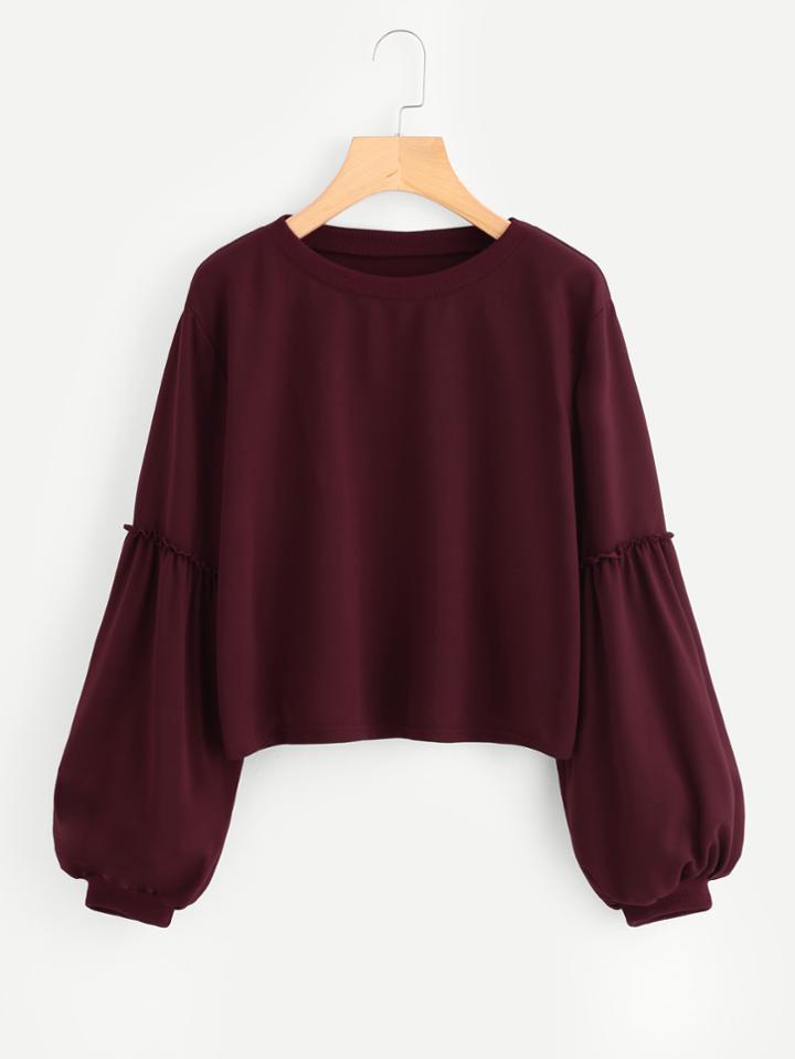 Romwe Lantern Sleeve Frill Trim Sweatshirt