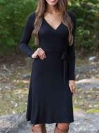 Romwe V Neck Long Sleeve Tie Black Dress