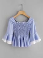 Romwe Tiered Sleeve Frill Trim Criss Cross Back Top