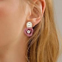 Romwe Waterdrop Rhinestone & Flower Stud Earrings