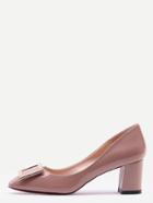Romwe Pink Square Toe Metal Decorated Chunky Pumps
