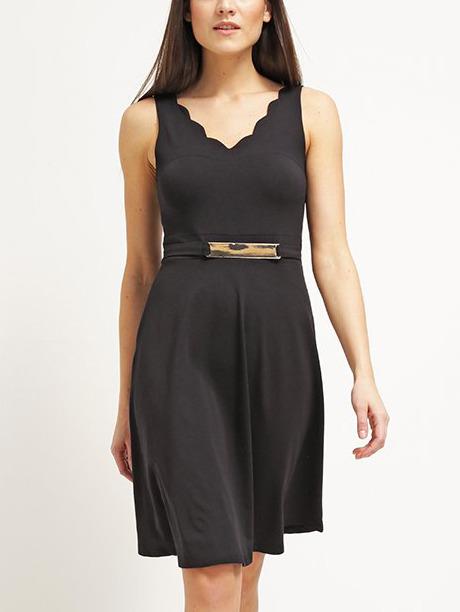 Romwe Black Scalloped Dress With Metal Belt