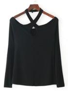Romwe Cross Halter Keyhole Tee
