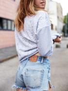 Romwe Grey Round Neck With Lace Sweatshirt