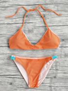 Romwe Contrast Criss Cross Strap Bikini Set