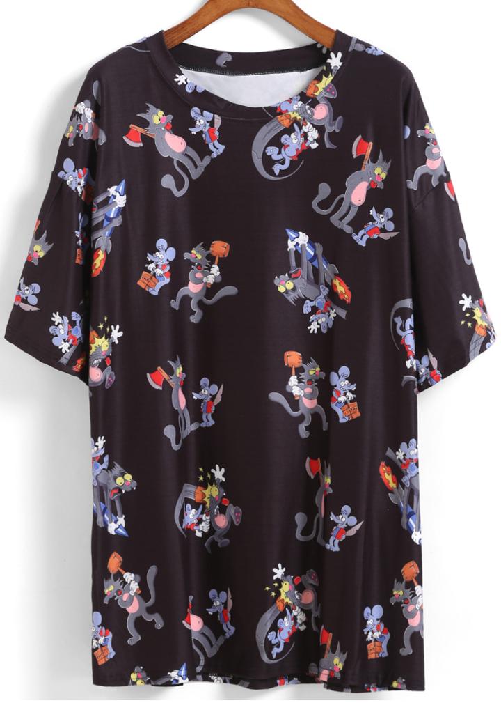 Romwe Tom And Jerry Print Loose T-shirt