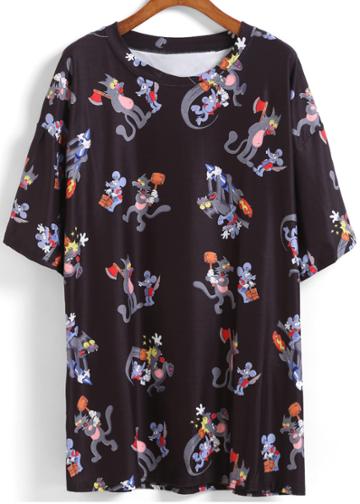Romwe Tom And Jerry Print Loose T-shirt