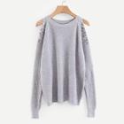 Romwe Pearl Beaded Open Shoulder Jumper
