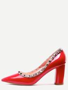 Romwe Red Pointed Toe Studded Trim Chunky Pumps