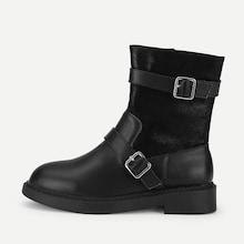Romwe Buckle Decor Side Zipper Boots