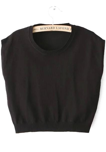 Romwe Round Neck Knit Black Tank Top