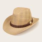 Romwe Guys Braided Band Decor Straw Cowboy Hat