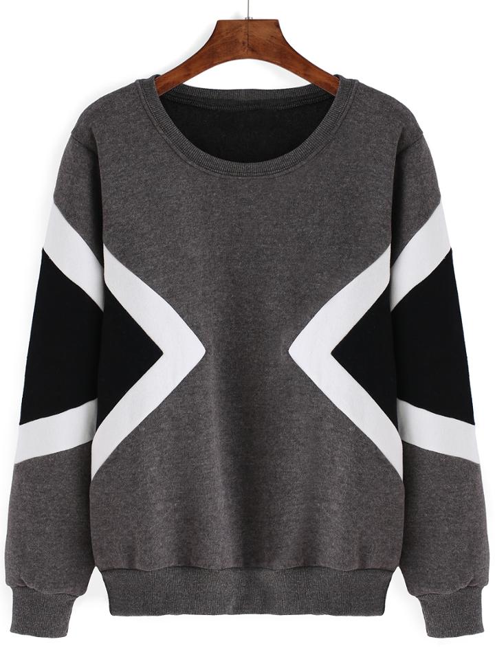 Romwe Geometric Print Thicken Grey Sweatshirt