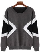 Romwe Geometric Print Thicken Grey Sweatshirt