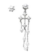 Romwe Silver Plated Faux Pearl Beaded Asymmetrical Earrings