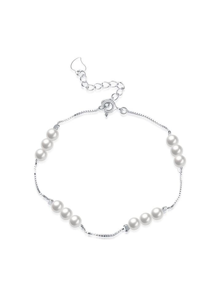 Romwe Faux Pearl Embellished Link Bracelet