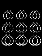 Romwe Silver 9 Pairs/set Minimalist Jewelry Geometric Circle Statement Hoop Earrings