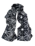 Romwe Black Printed Knitted Silk Scarf For Women