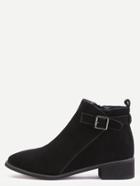 Romwe Black Genuine Leather Buckle Strap Ankle Boots