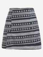 Romwe Vintage Print A-line Skirt With Zipper