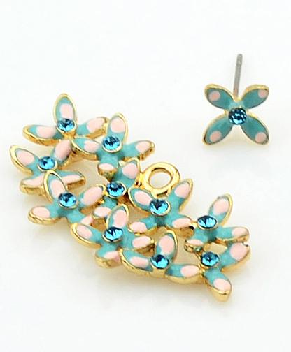 Romwe Diamante Green Glaze Flower Earrings