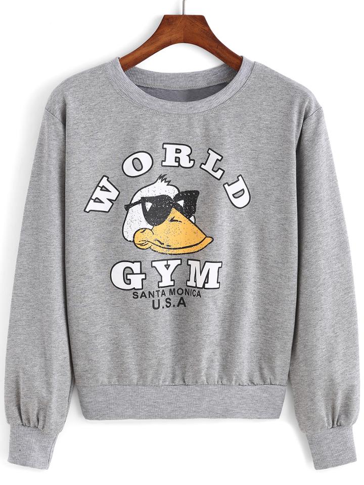 Romwe Duck World Print Loose Sweatshirt