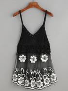 Romwe Black Crochet Splicing Sheer Embroidery Cami Top
