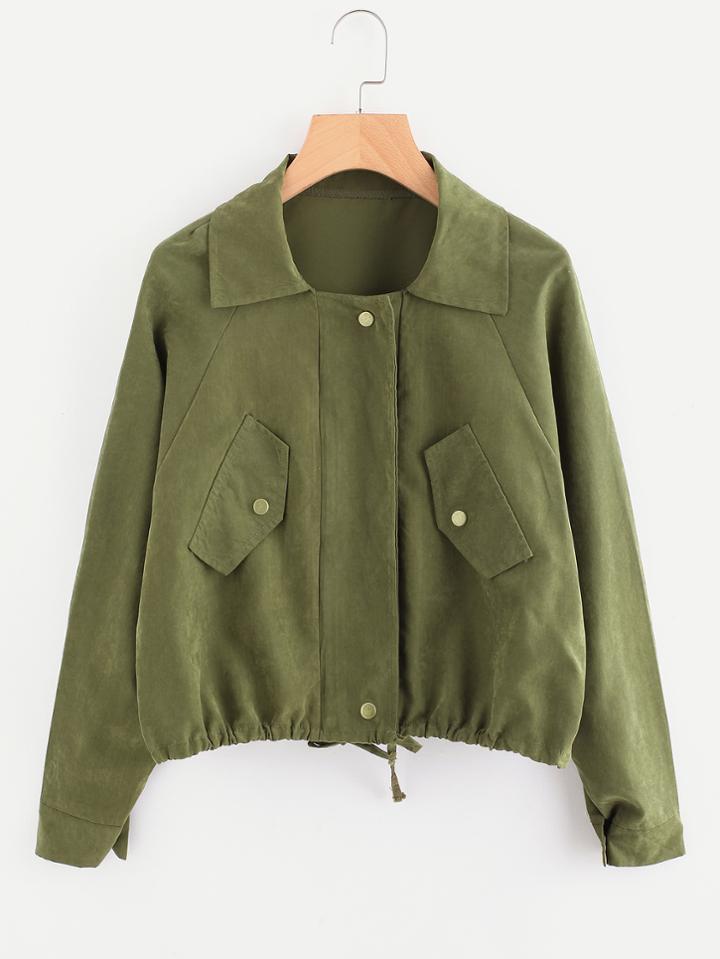 Romwe Raglan Drawstring Hem Zip Up Jacket