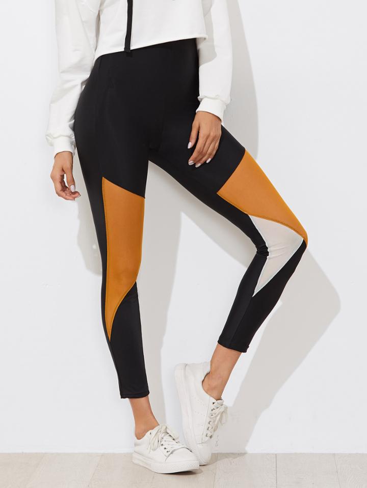 Romwe Color Block Cut And Sew Skinny Leggings