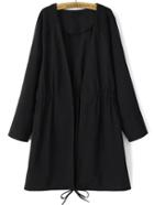 Romwe Black Quilted Shoulder Patch Drawstring Coat