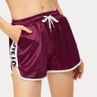 Romwe Letter Print Panel Drawstring Waist Shorts