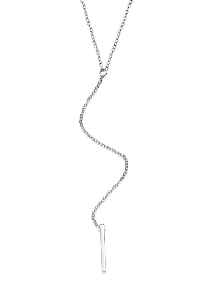 Romwe Silver Bar Pendant Y Link Necklace