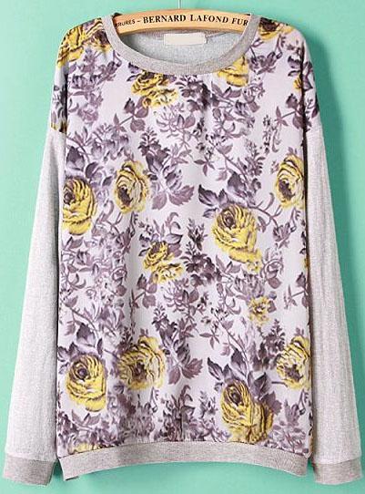 Romwe Yellow Floral Print Sweater