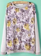 Romwe Yellow Floral Print Sweater