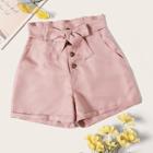 Romwe Button Front Belted Paperbag Shorts