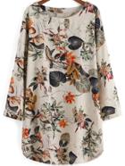 Romwe Floral Round Neck Loose Dress